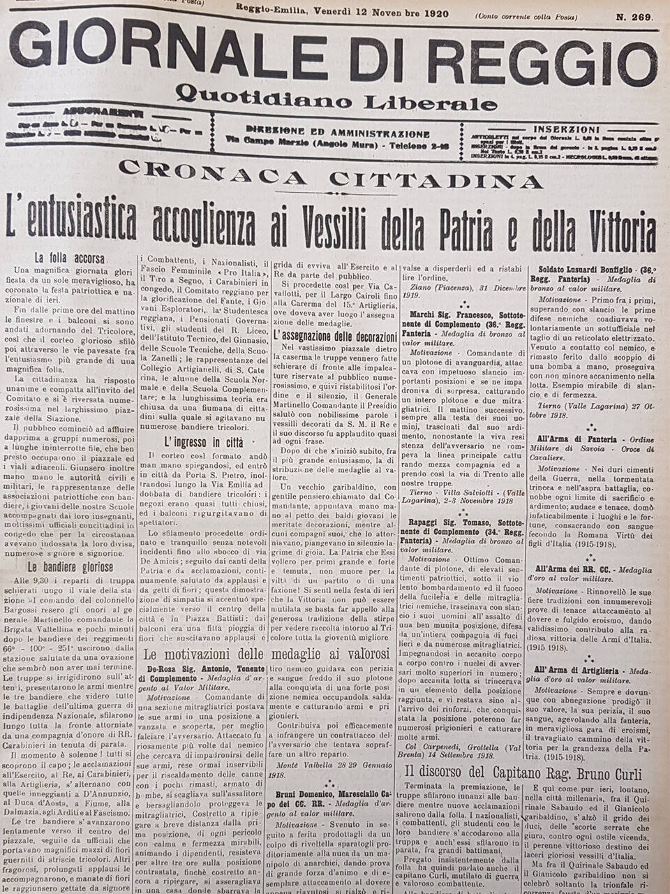 giornale di reggio 12 novembre 1920
