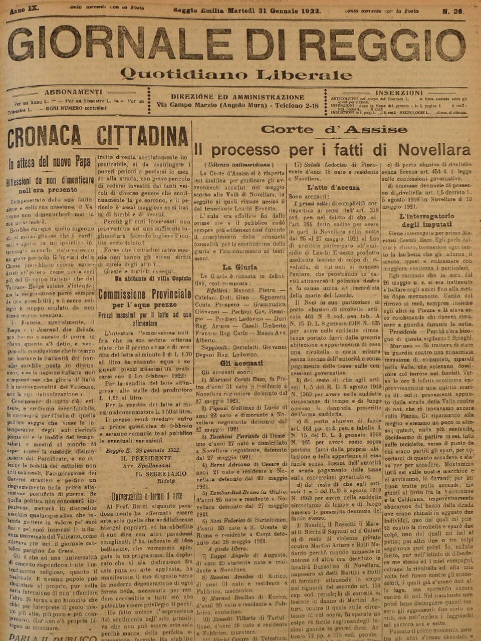 giornale di reggio 31 gennaio 1922