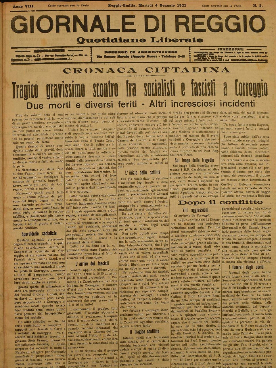 il giornale di reggio 4 gennaio 1921