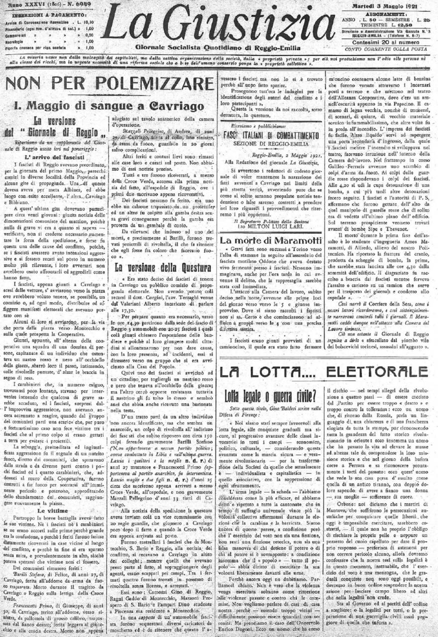 la giustizia cavriago 3 maggio 1921