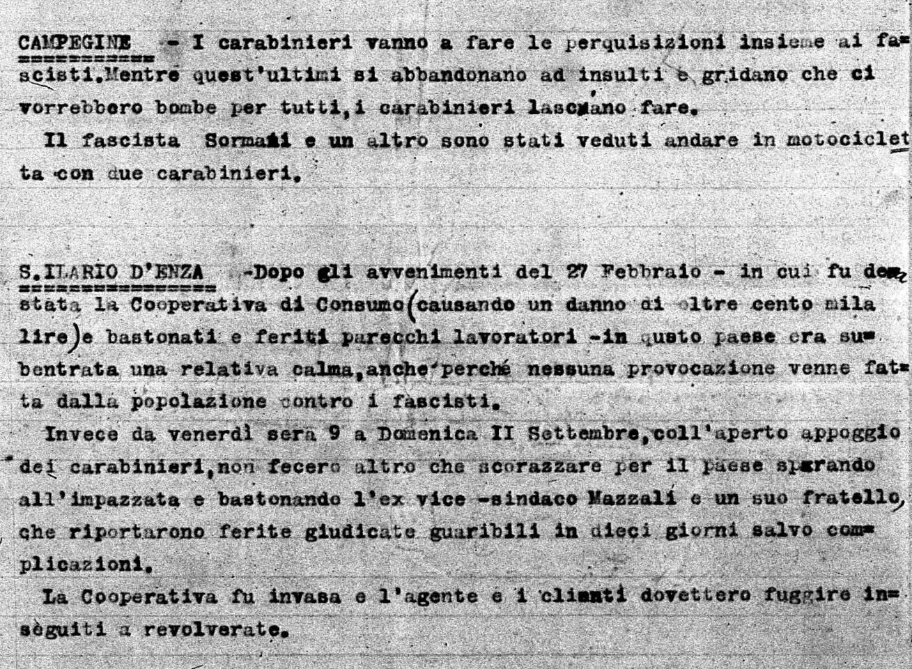 relazione carabinieri provincia reggio emilia 1921