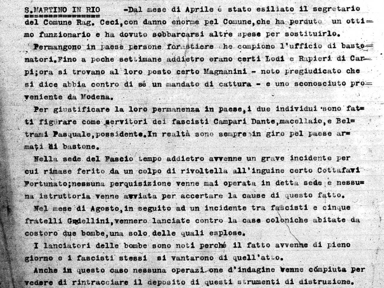 relazione provincia situazione politica 1921 san martino in rio
