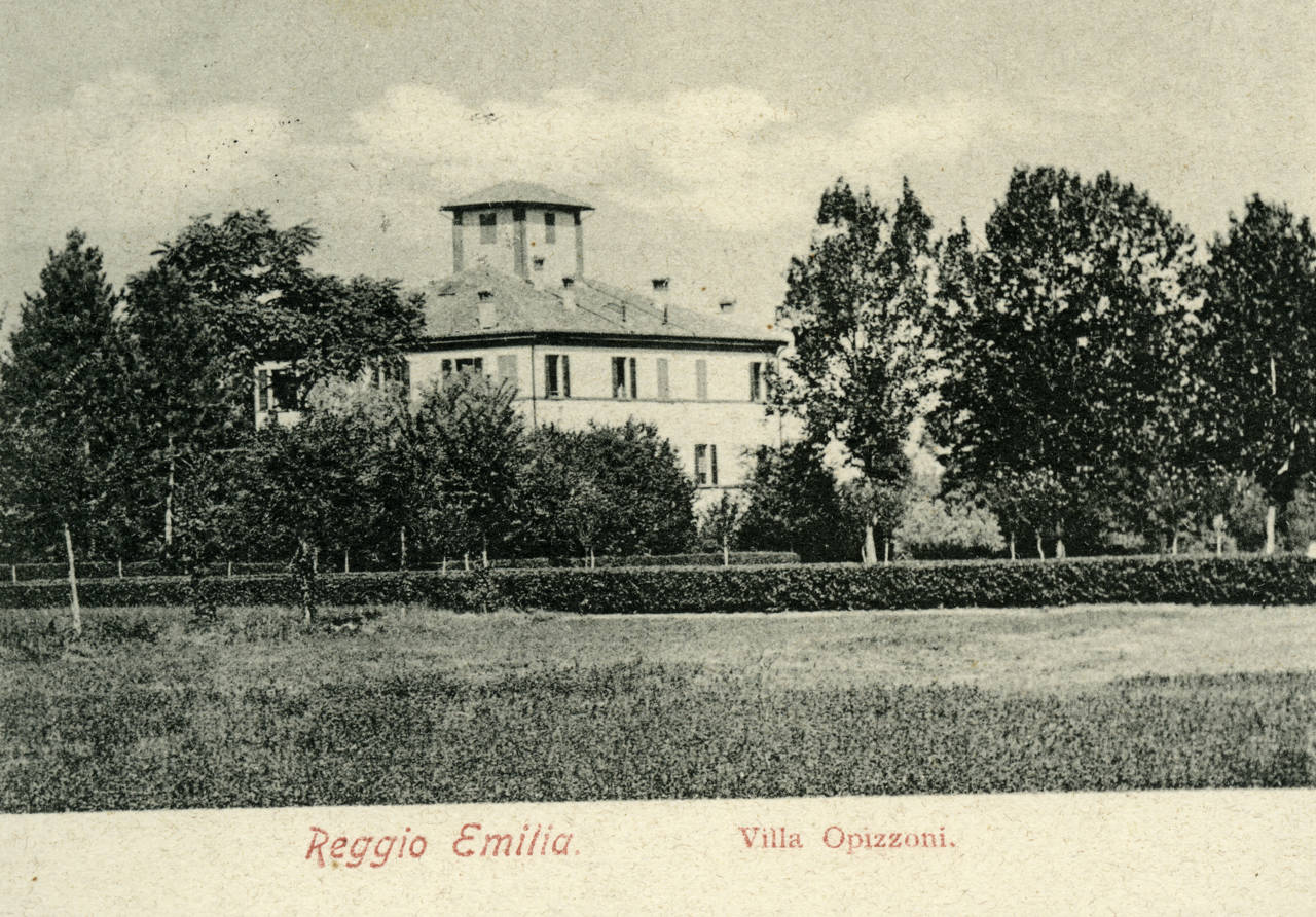 villa opizzoni fototeca biblioteca panizzi, cartolina - regio emilia 1900 ca.